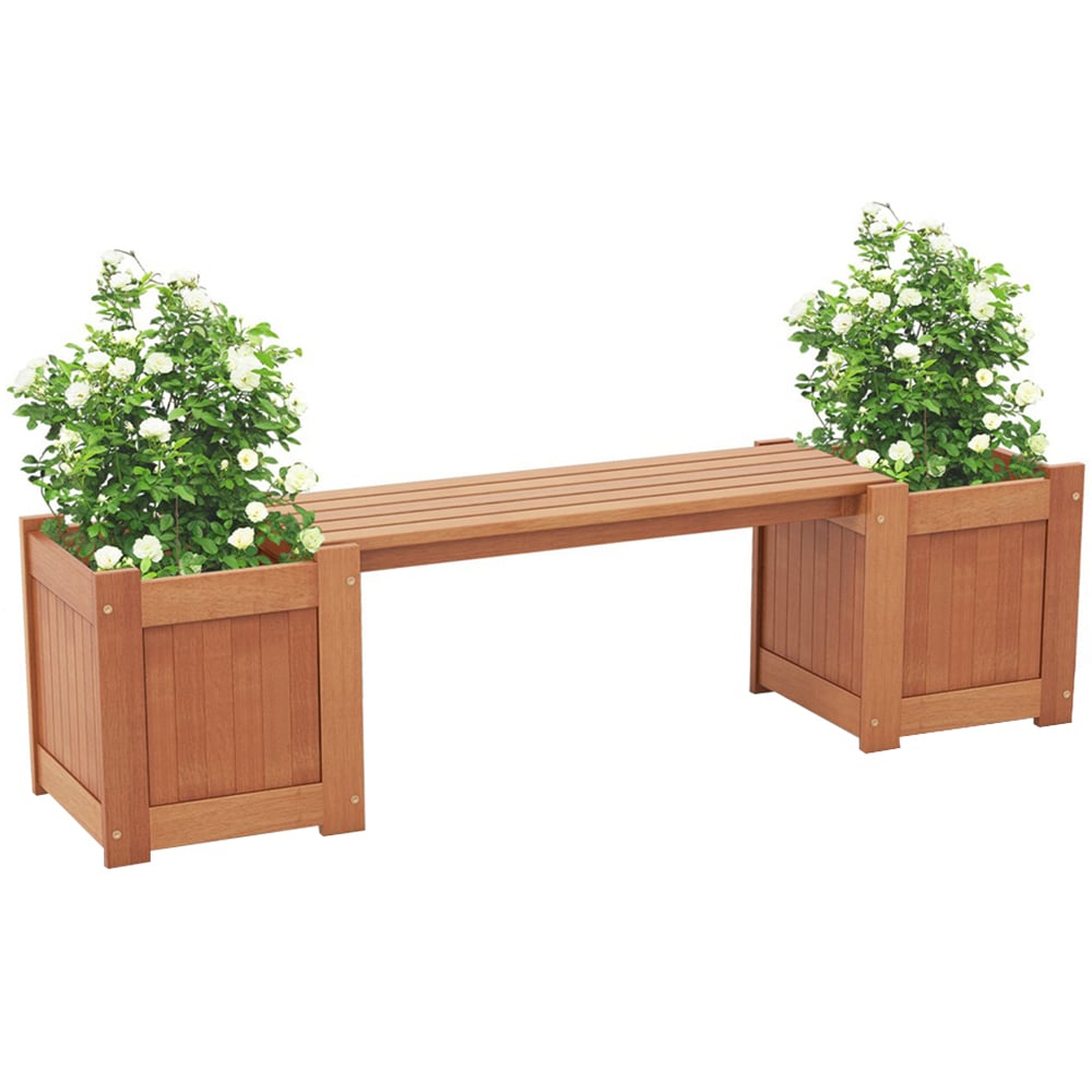 Costway Hardwood 2 Side Planter Box with Bench Image 1