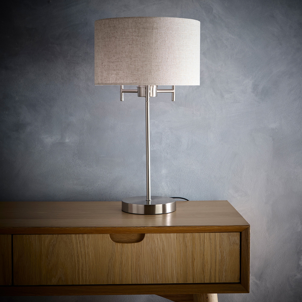 Kliving Shirley Natural Linen Shade Satin Nickel Table Lamp Image 2