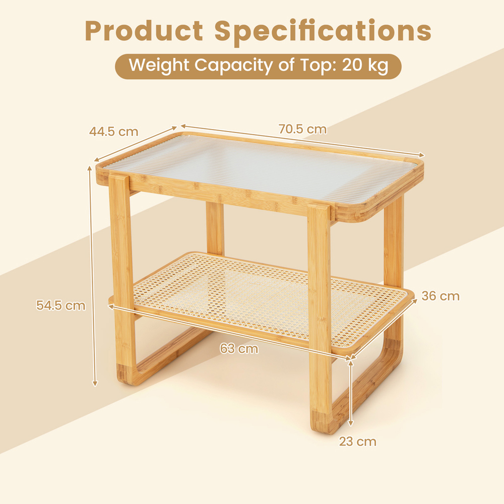 Costway Single Shelf Bamboo Rattan Side Table Image 8