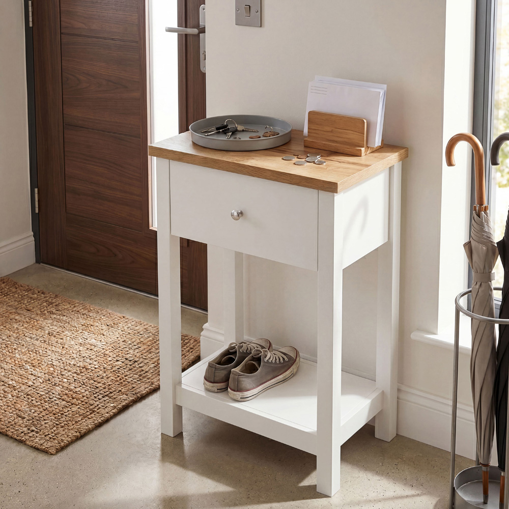 VIDA DESIGNS Arlington Single Drawer White and Oak Console Table Image 3