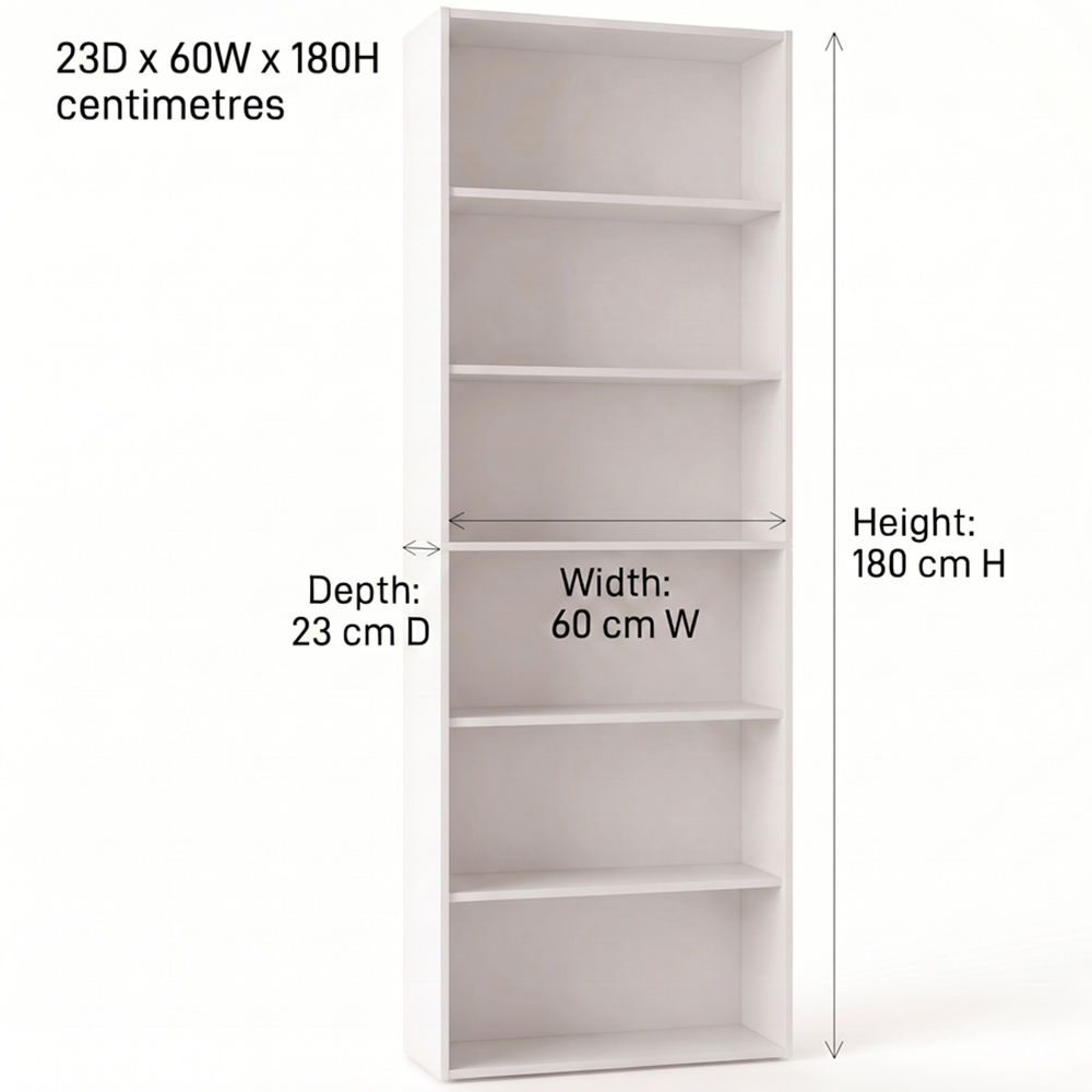 Shefa Line 6 Shelf White Tall Slim Bookcase Image 6