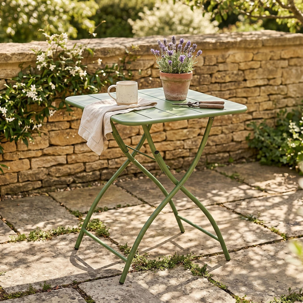 Core Products 2 Seater Moss Green Square Metal Foldable Garden Bistro Table Image 5