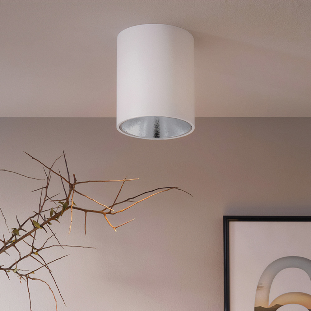 EGLO Polasso Cylindrical White and Silver LED Ceiling Light Image 2