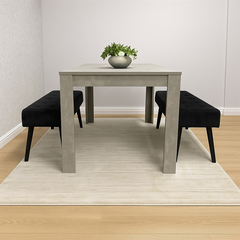 Portland 2 Seater Velvet Wooden Dining Set with Bench and Black Image 2
