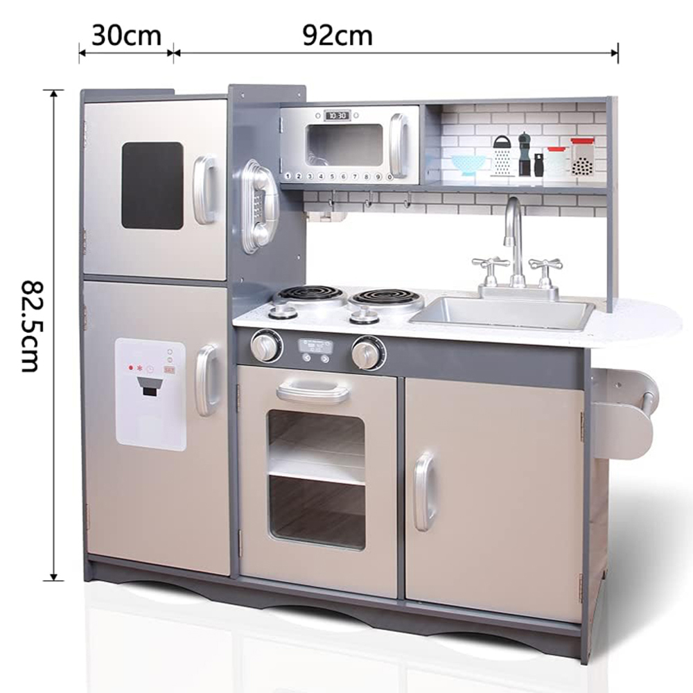 Kids Grey Wooden Pretend Kitchen Play Set Image 8