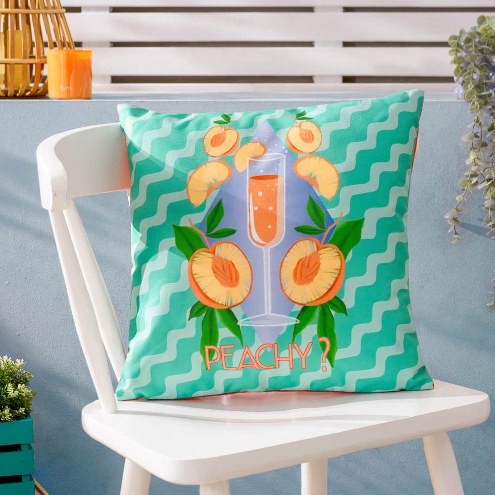 furn. Peachy Aqua Abstract Outdoor Reversible Cushion Image 2