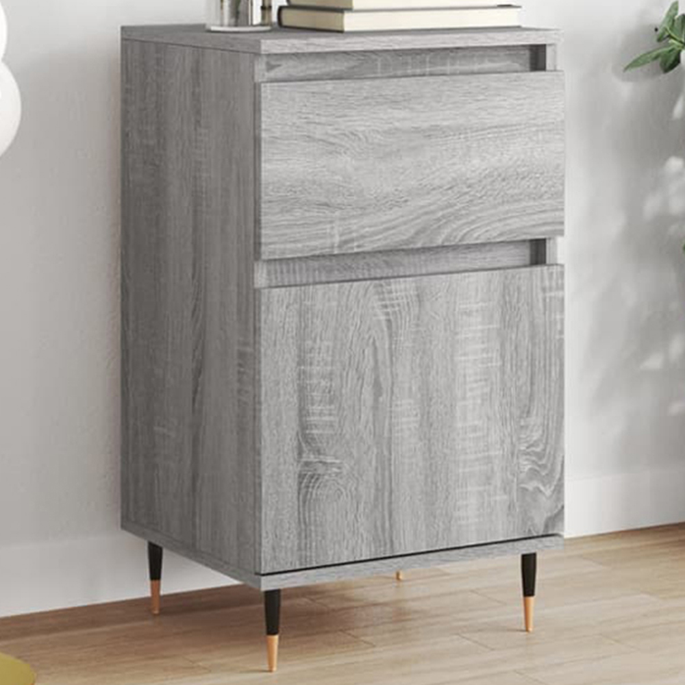 vidaXL Single Door Single Drawer Grey Sonoma Wooden Sideboard Image 1