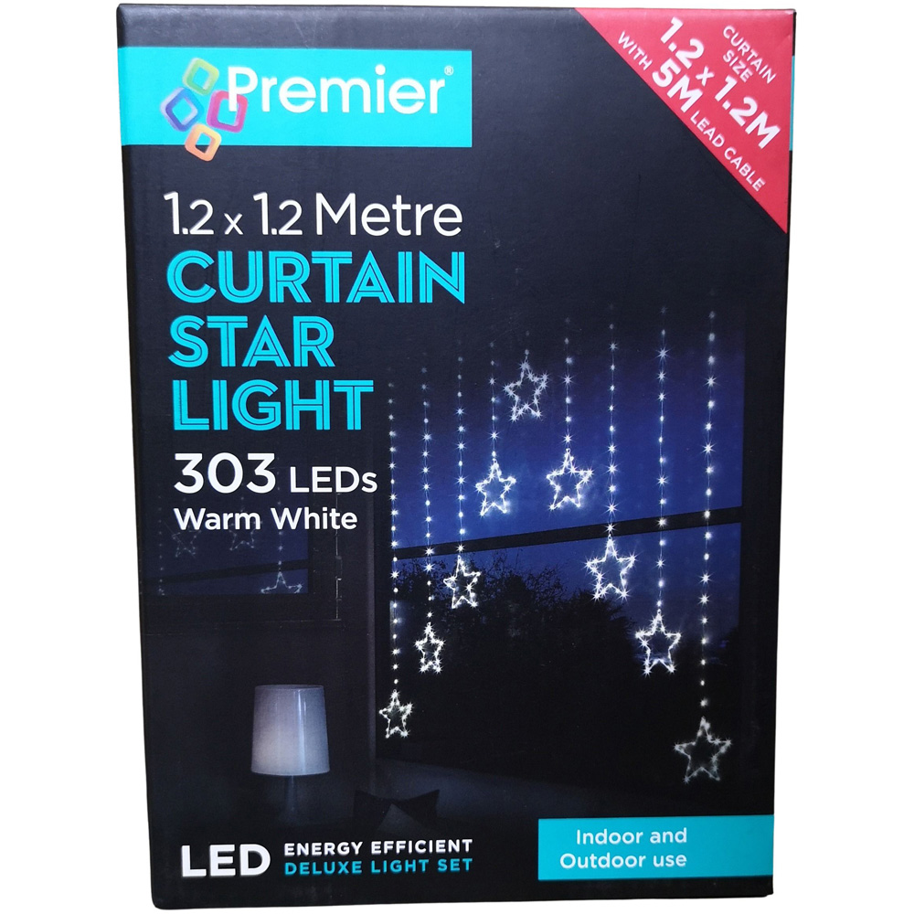 Premier 303 Warm White LED Static Star Silver Pin Cable Curtain Light 1.2 x 1.2m Image 2