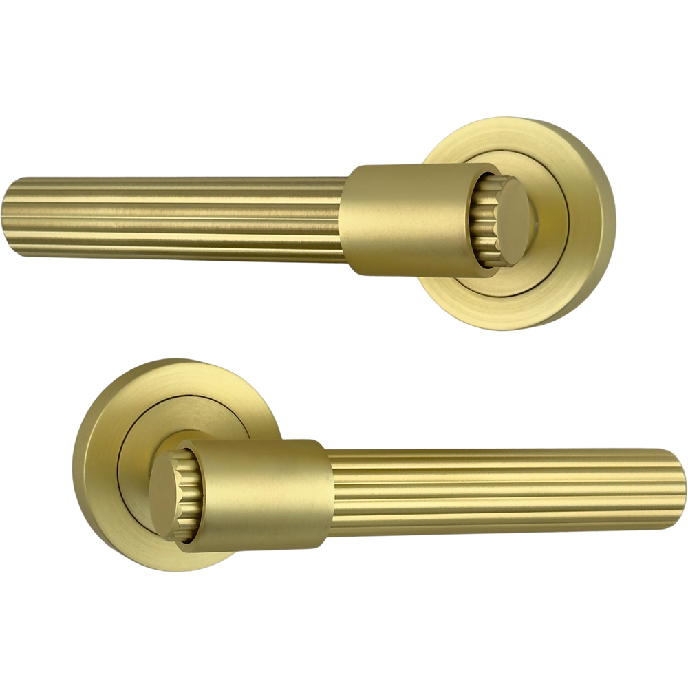 AXS Hardware Nevada Satin Brass Latch Door Handles on Rose 4 Pack Image 3