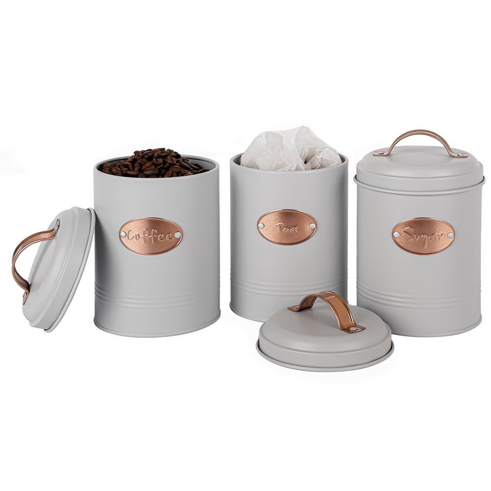 Innoteck Essentials 3 Piece Grey Round Vintage Kitchen Canister Set with Copper Decoration  Image 2
