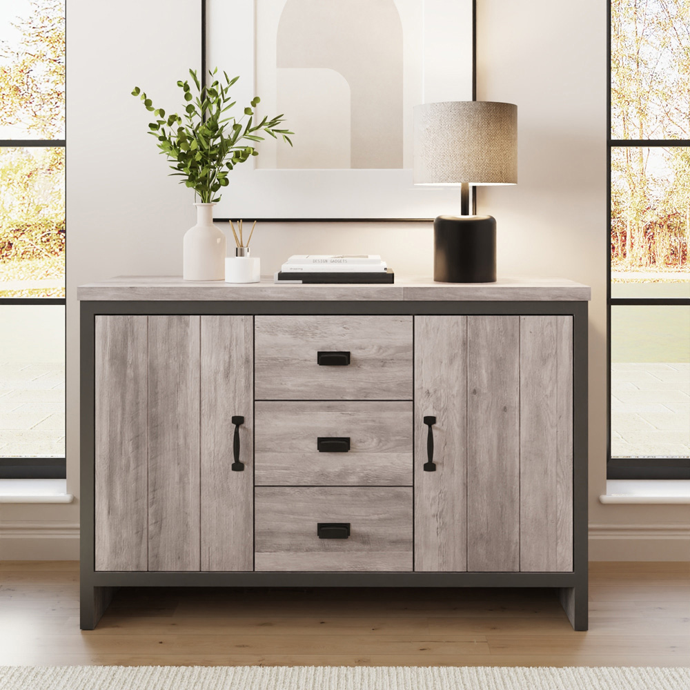GFW Boston 2 Door 3 Drawer Grey Sideboard Image 7
