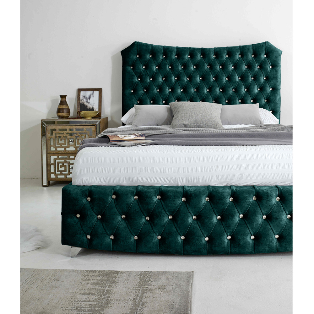 Eleganza Valentino King Size Ocean Marble Fabric Bed Frame with Chesterfield Headboard and Footboard Image 6