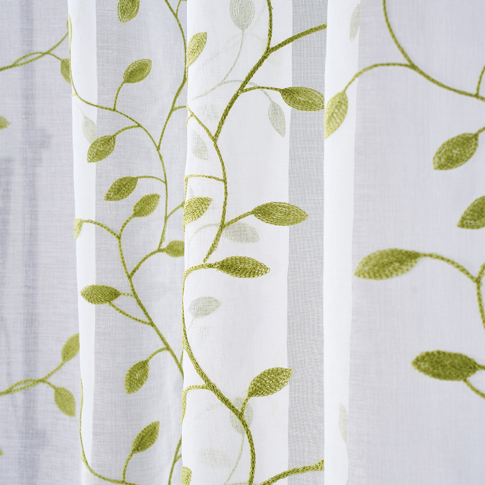 Living and Home Green Vine Embroidered Semi-Sheer 2 Panel Curtains 130 x 210cm Image 6