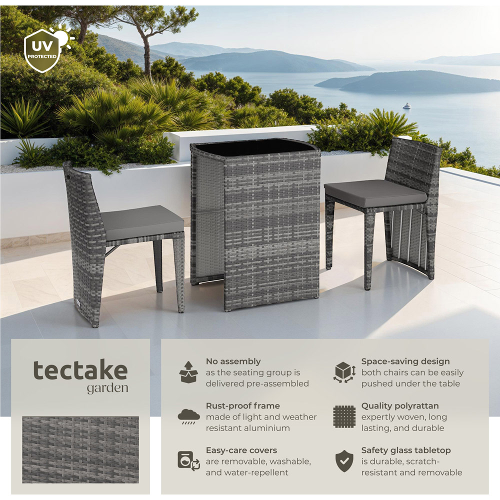 tectake Hamburg 2 Seater Rattan Garden Bistro Set Grey Image 8