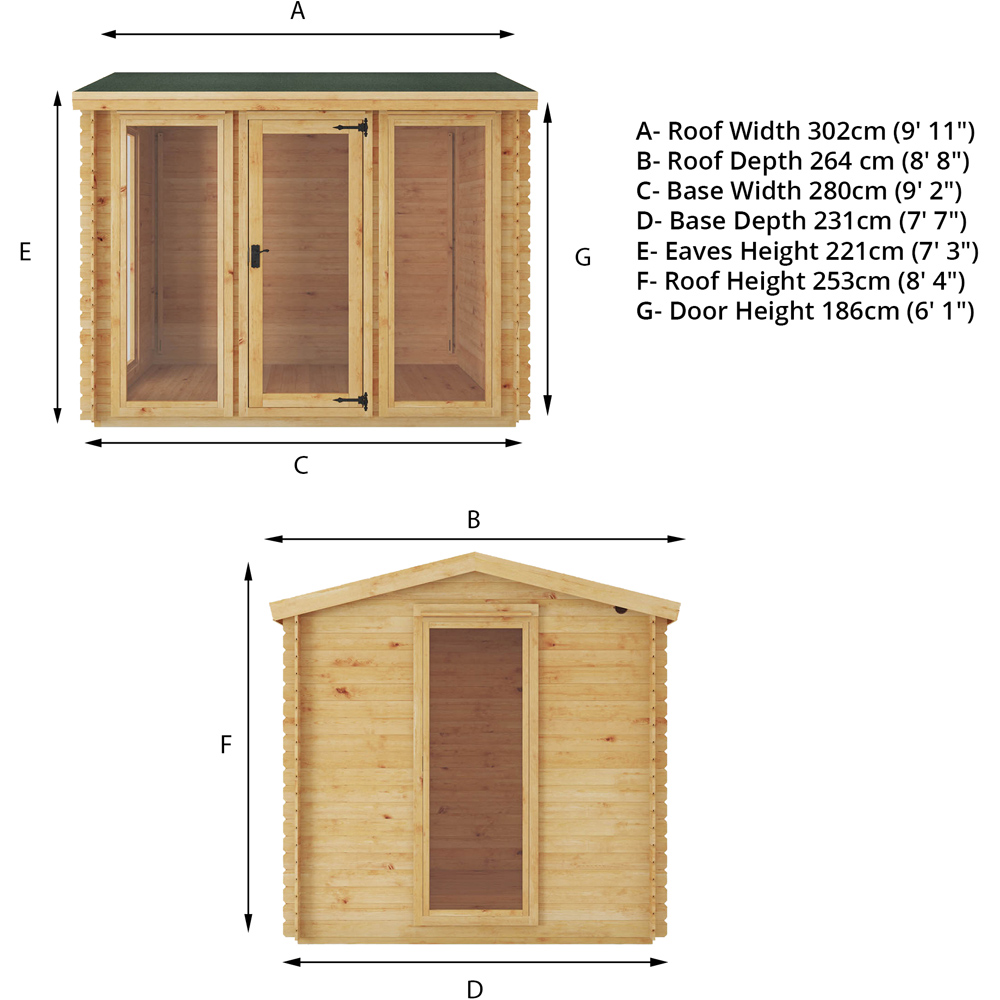 Mercia 9.8 x 8.2ft Wooden Reverse Apex Log Cabin Image 6