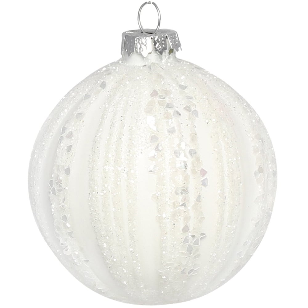 Alpine Lodge Matte White Frosted Glitter Bauble Image