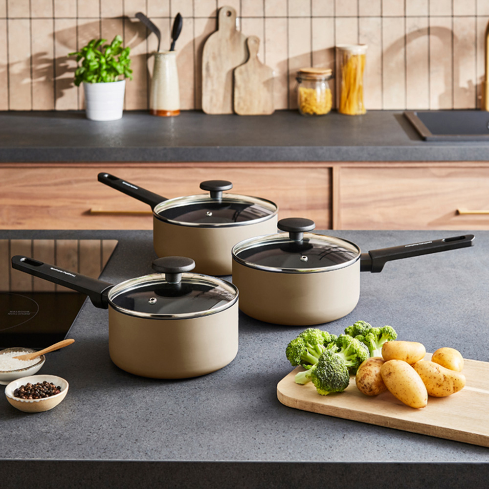 Morphy Richards Cream Recycled Aluminium 3 Piece Saucepan Set Image 2