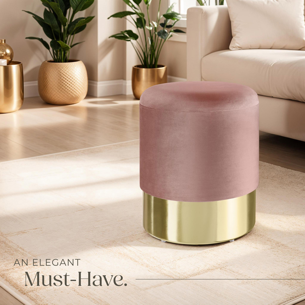 tectake Sarina Rose Velvet Look Padded Round Stool with Storage Image 3