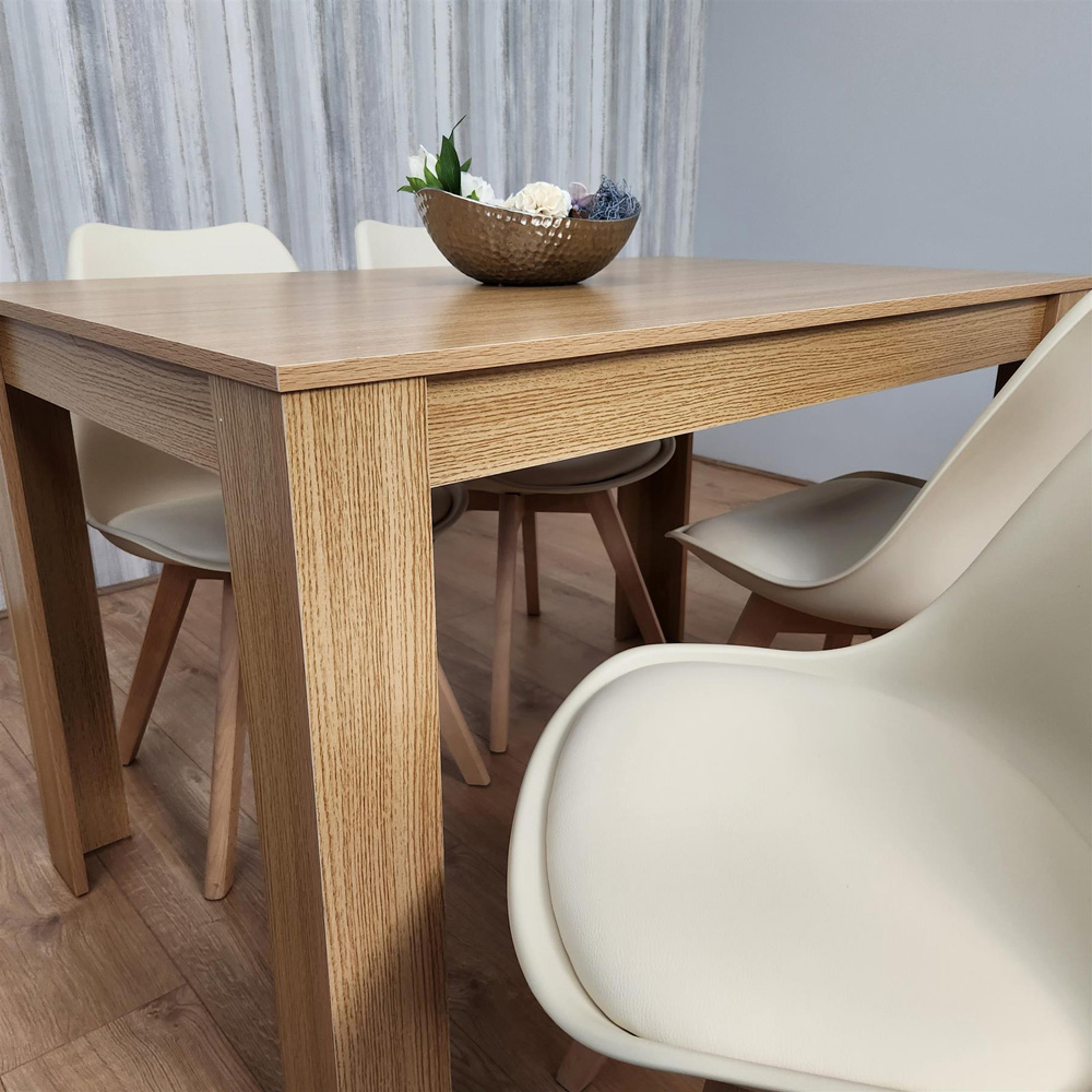Portland 4 Seater Plastic and Leather Dining Set Oak Effect and Cream Image 2