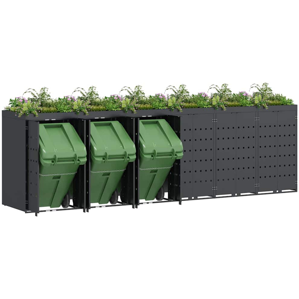 vidaXL Anthracite 6 Wheelie Bin Storage Shed with Planter Roof Image 3