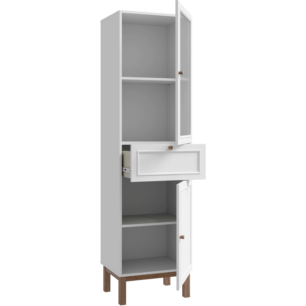 Florence Wensley 2 Door Single Drawer Light Grey and Oak Glass Display Cabinet Image 4