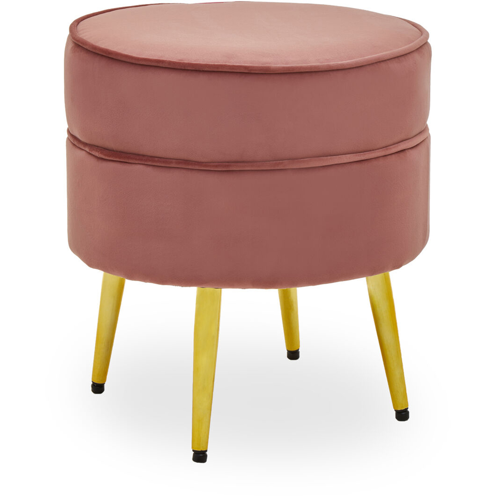 Premier Housewares Tamra Gold and Dusty Pink Velvet Round Footstool Image 4