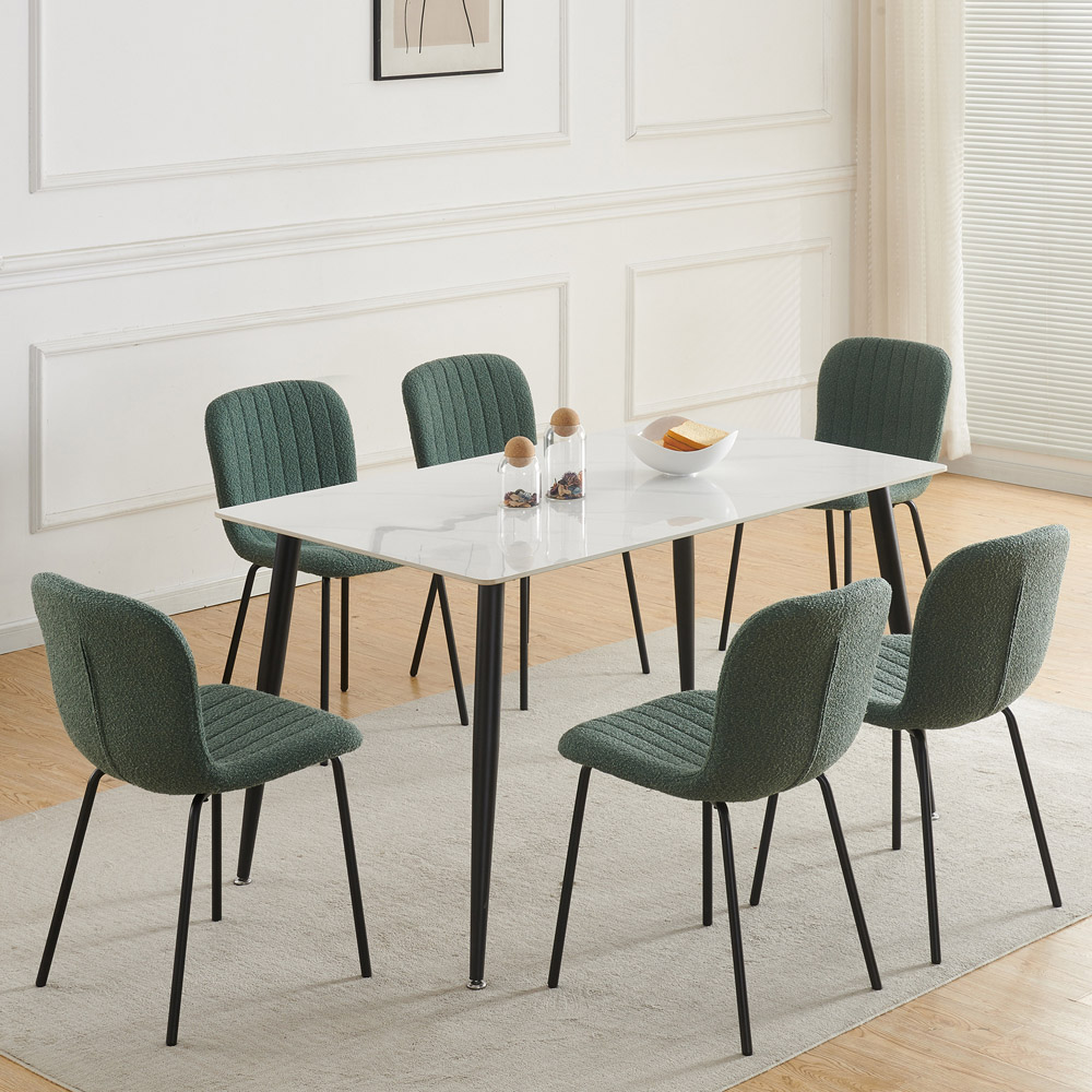 Bella Set of 6 Green Teddy Faux Fur Stitched Design Dining Chairs Image 6
