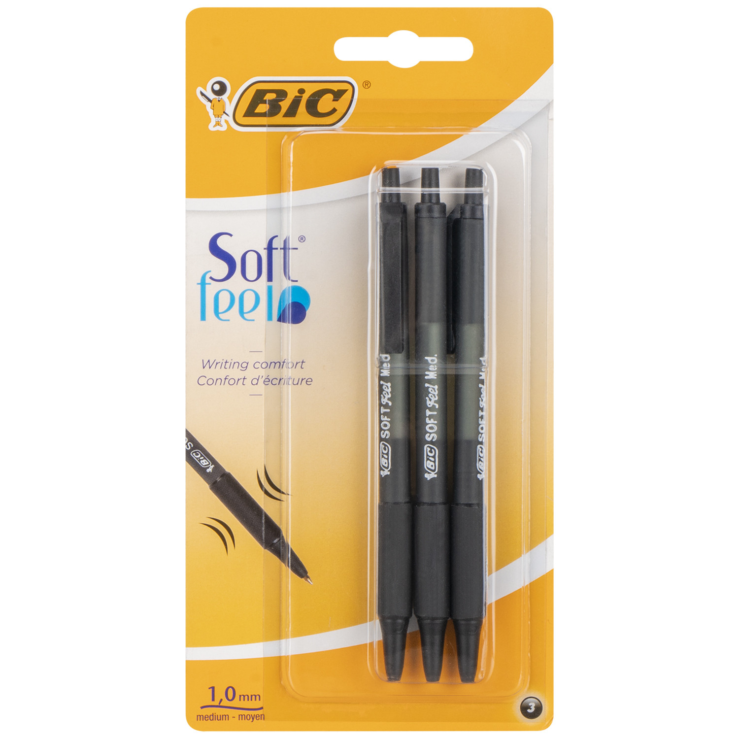 Pack of 3 BIC Retractable Soft Feel Ballpoint Pens - Black Image