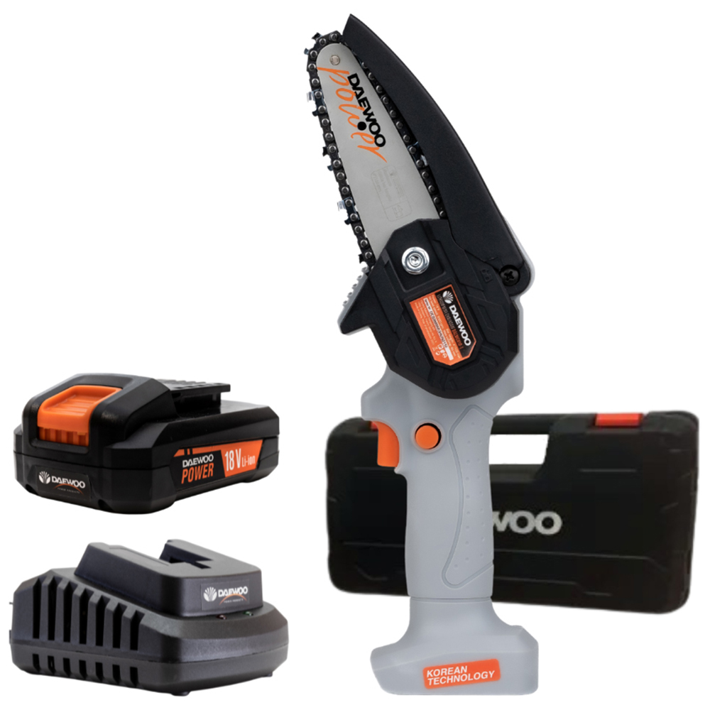 Daewoo U-Force 18V Cordless Handheld Mini Chainsaw with 1 x 2.0Ah Battery Charger 10cm Image 1