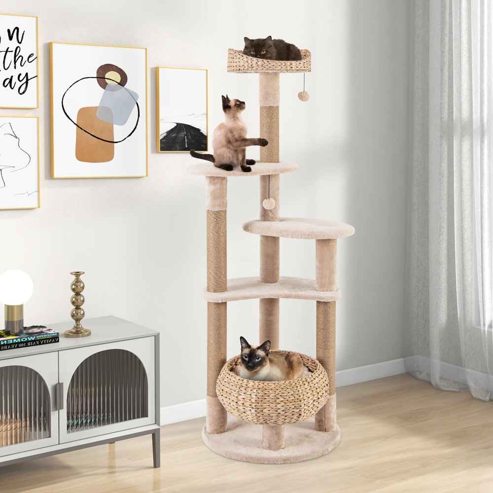 Costway Beige Cat Tree with Jute Scratching Posts 164cm Image 2