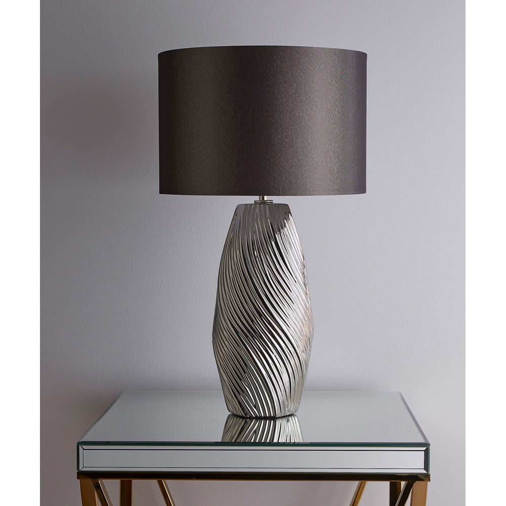 Kliving Tanga Grey Cylinder Shade Silver Ceramic Table Lamp Image 2