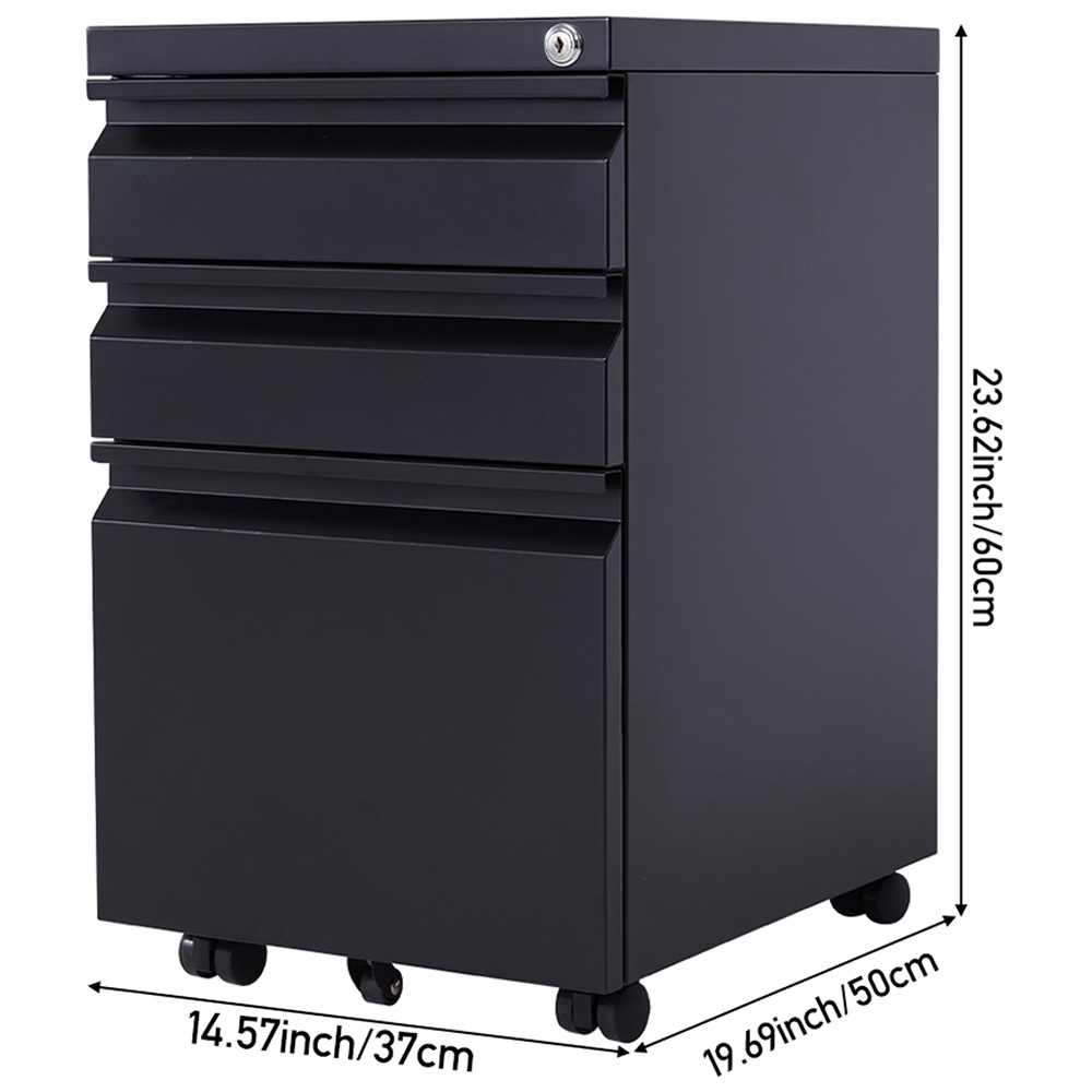 H&O Direct 3 Drawer Metal Filing Cabinet with Lockable Castor Wheels Image 7