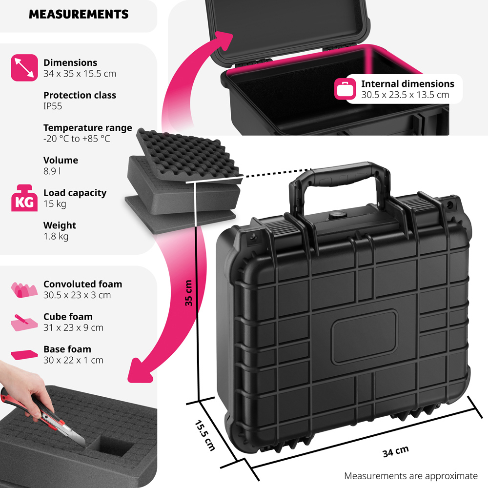 Tectake Medium Black Hard Shell Waterproof Camera Case Image 9