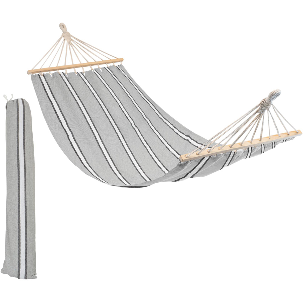 Harbour Housewares Grey and White Stripe Cotton Garden Hammock with Spreader Bars Image 2