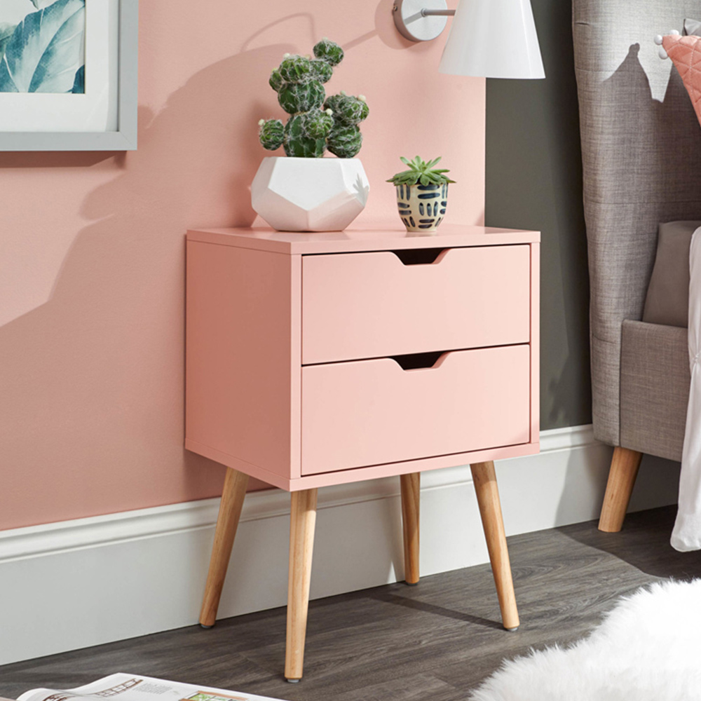 GFW Nyborg 2 Drawer Coral Pink Bedside Table Image 7