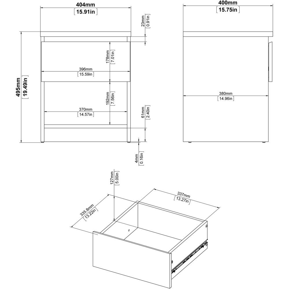 Florence Naia Single Drawer Single Shelf White Bedside Table Image 8