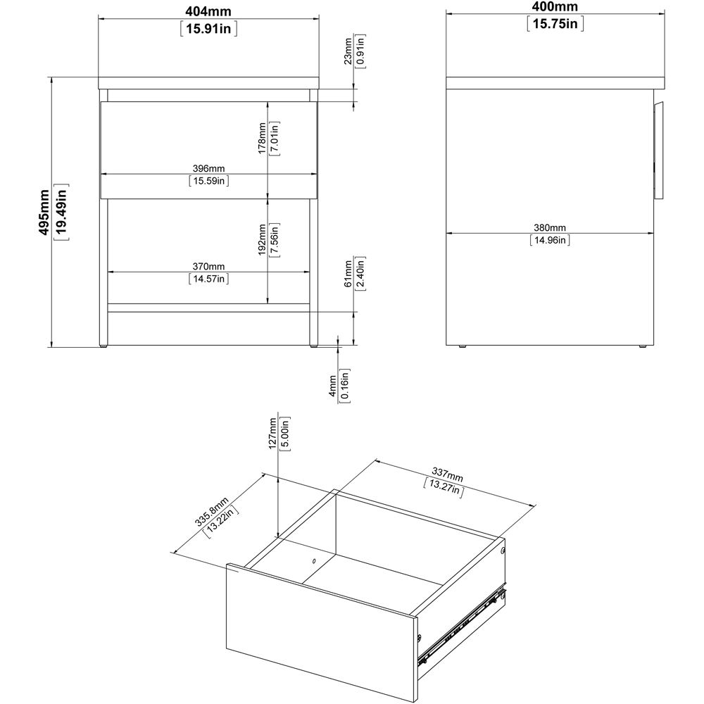 Florence Single Drawer Single Shelf Matt Black Bedside Table Image 9