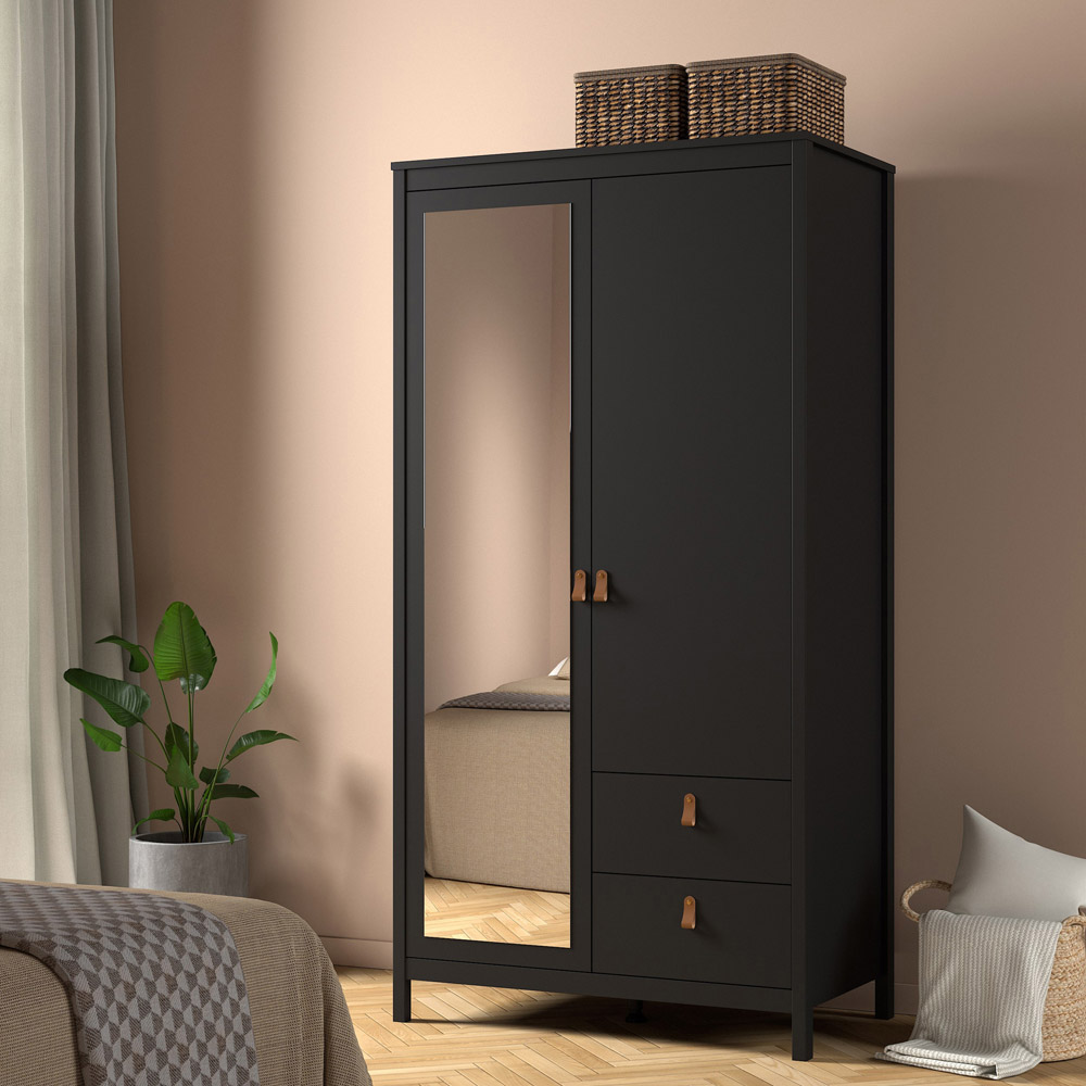 Florence Barcelona 2 Door 2 Drawer Matt Black Mirrored Wardrobe Image 5