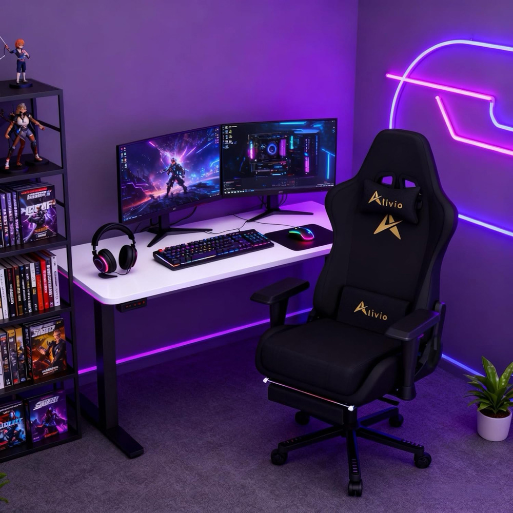 Alivio Black Velvet Reclining Gaming Chair with Lumbar and Headrest Support Image 3