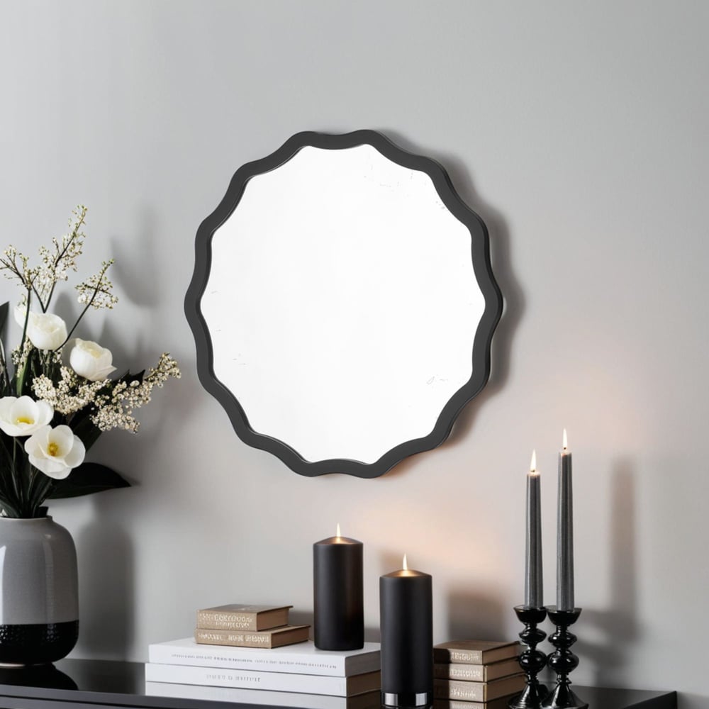 Yearn Wavy Black Ripple Edged Round Mirror 40cm Image 2