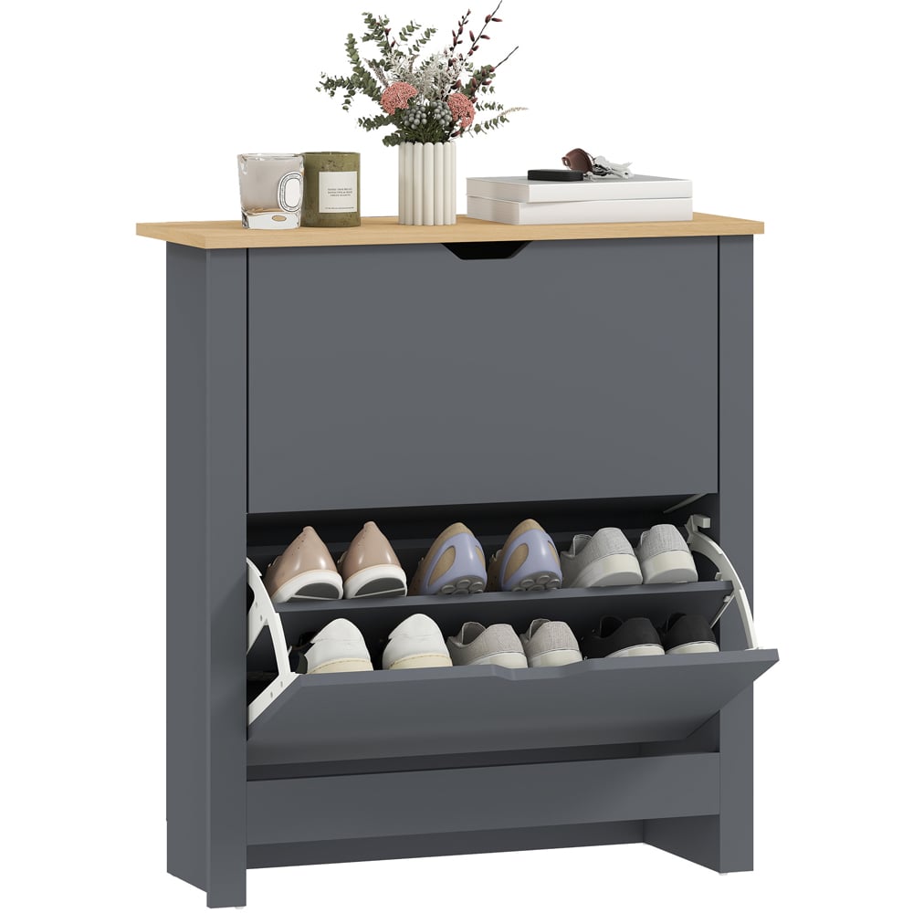 HOMCOM 2 Flip Down Door Charcoal Grey Shoe Cabinet Image 2
