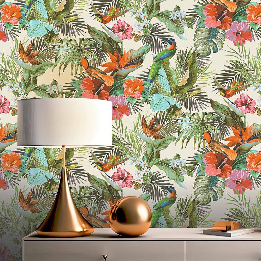 Rasch Paradise Birds Cream and Multicolour Wallpaper Image 2