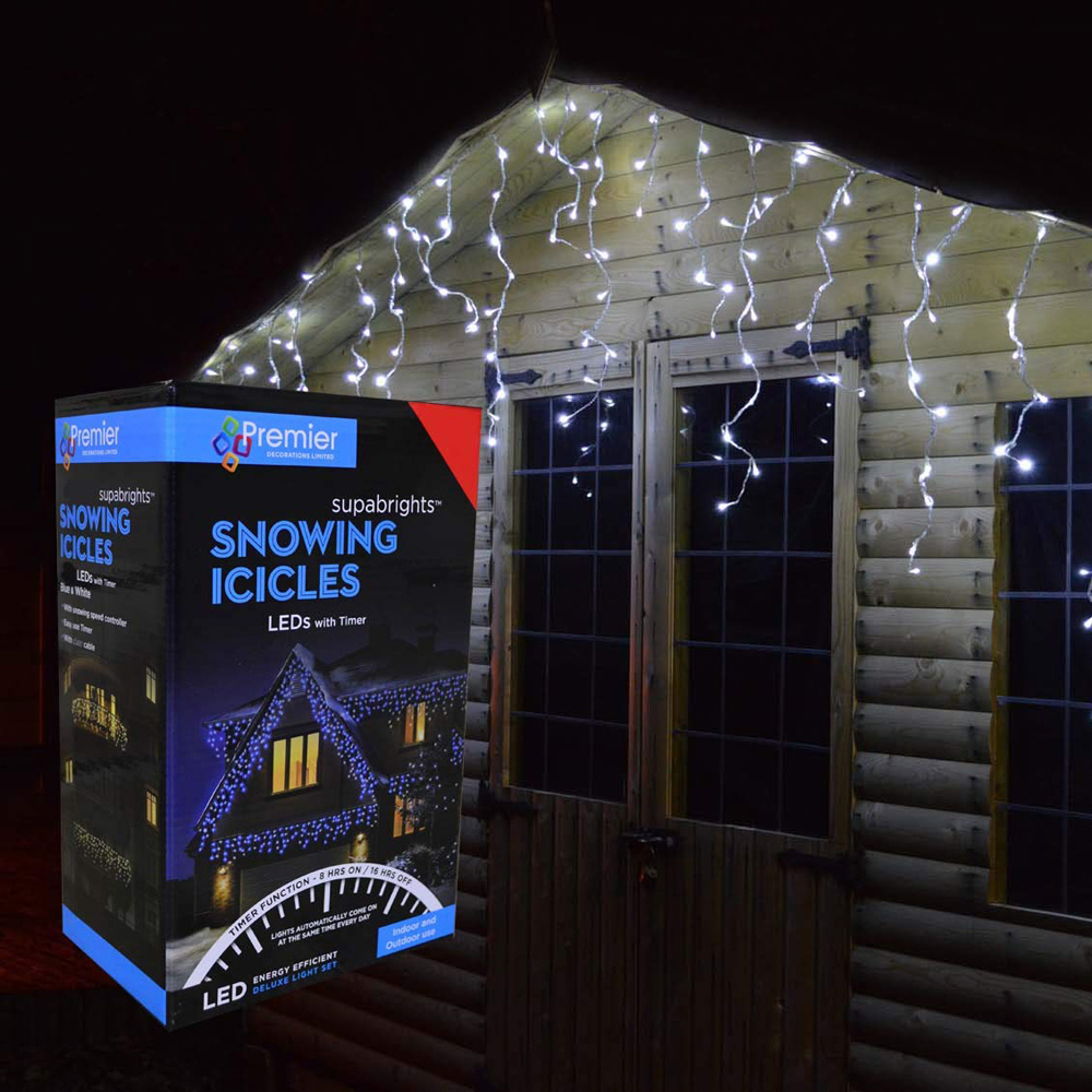 Premier 960 Cool White LED Clear Cable Snowing Icicle Light 23.8m Image 6