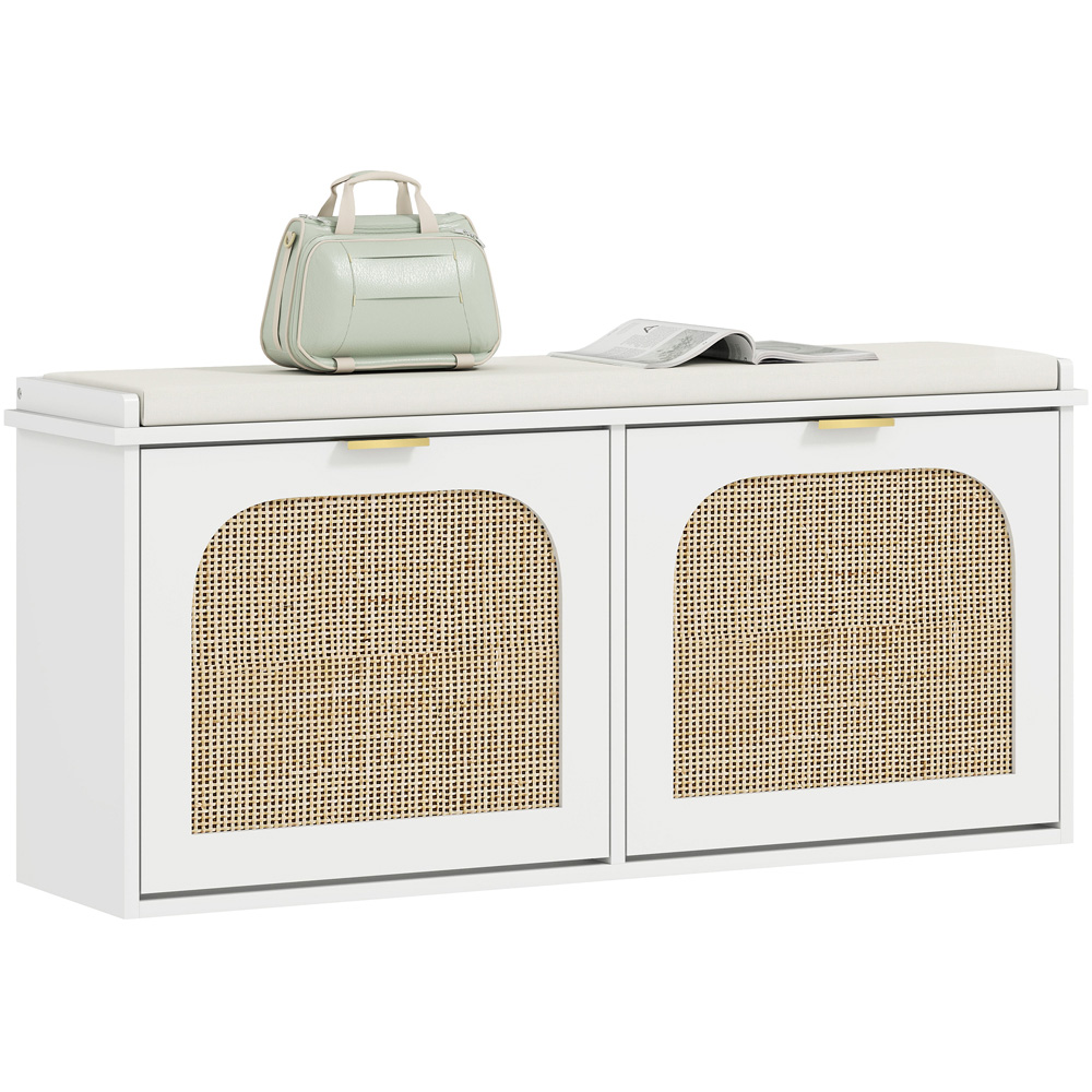 HOMCOM 2 Drawer White Boho Shoe Storage Bench Image 2