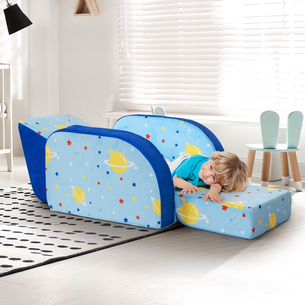 Costway Single Seater Kids Blue Convertible Sofa Bed Image 4