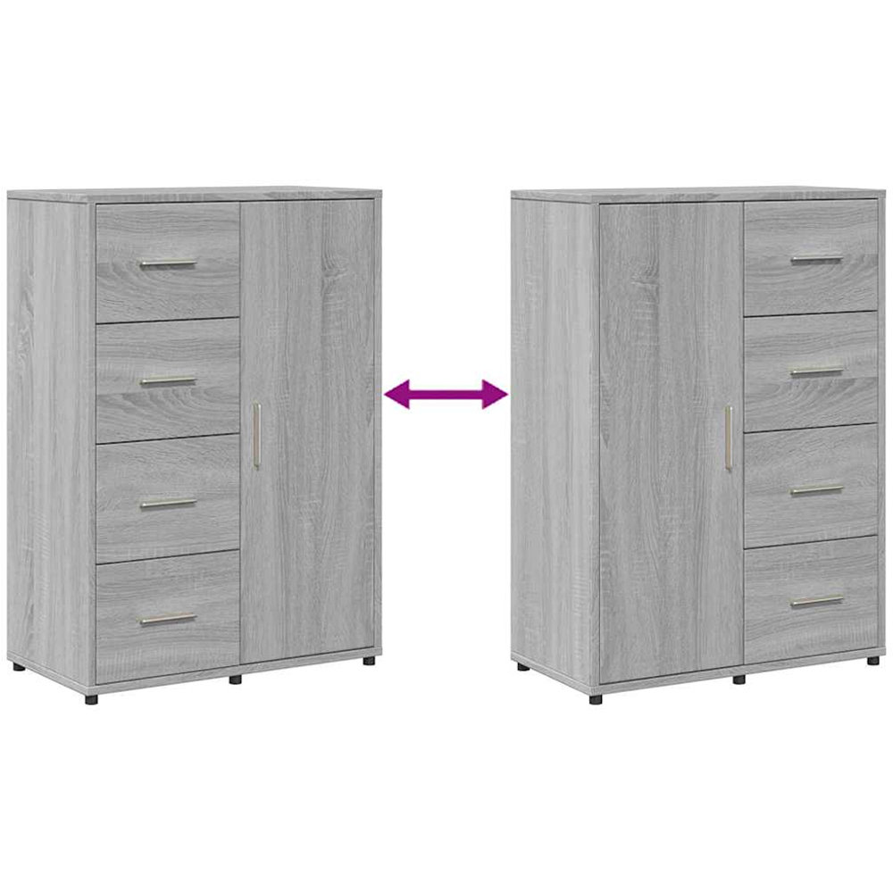 vidaXL Single Door 4 Drawer Grey Sonoma Wooden Sideboard Set of 2 Image 9