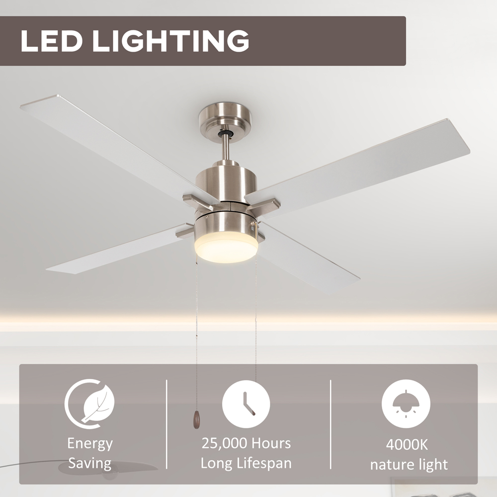 HOMCOM Silver and Natural Reversible Ceiling Fan with Light and Pull Chain Image 5