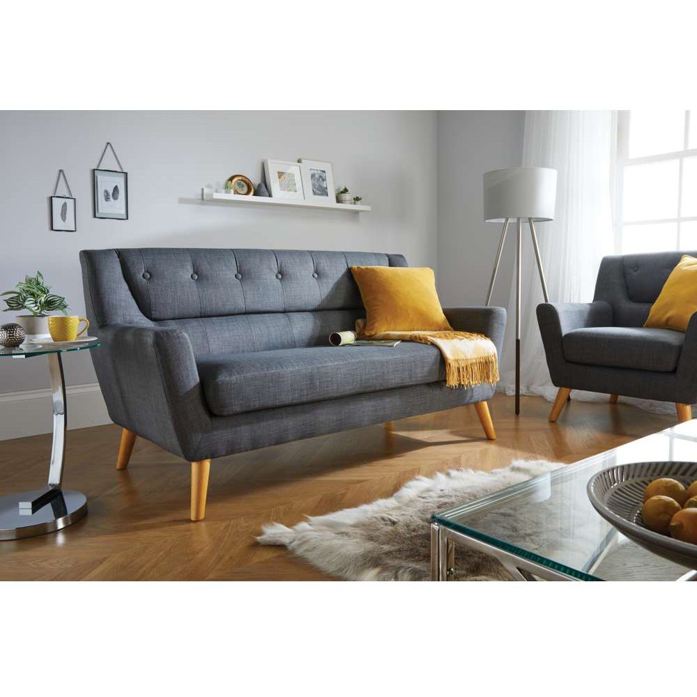 Lambeth 3 Seater Grey Fabric Sofa Image 8