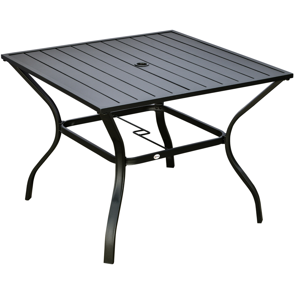 Outsunny 4 Seater Slatted Metal Plate Top Garden Dining Table Black Image 2