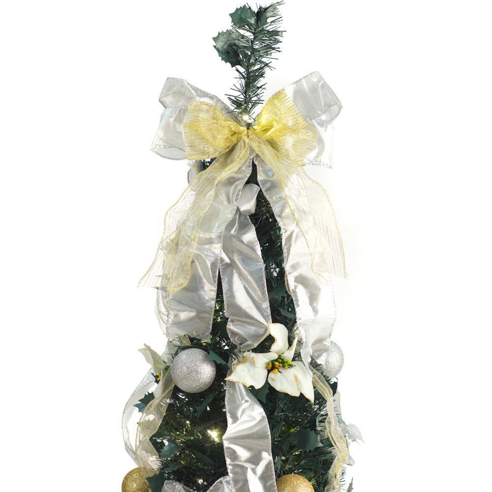 Best Artificial Pre Lit Warm White LED White and Gold Pop Up Artificial Christmas Tree 6ft Image 2